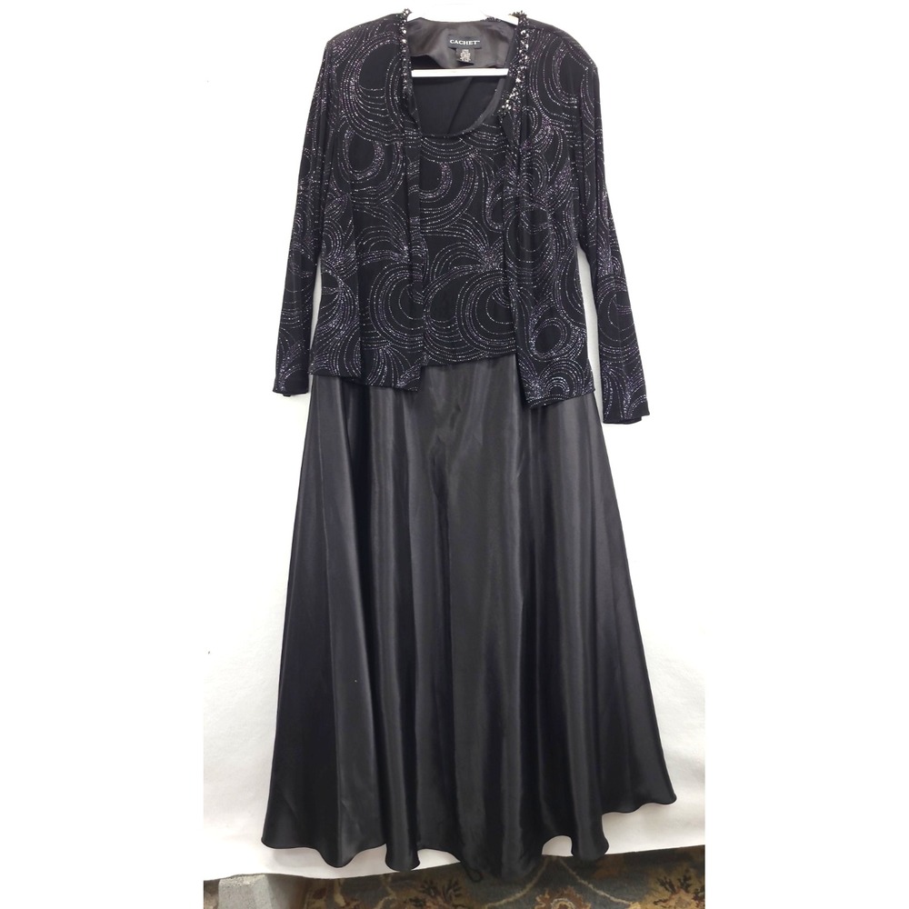 Cachet 2 Pc Gown and Jacket Glittery Embellished Beaded Collar Sz 22W